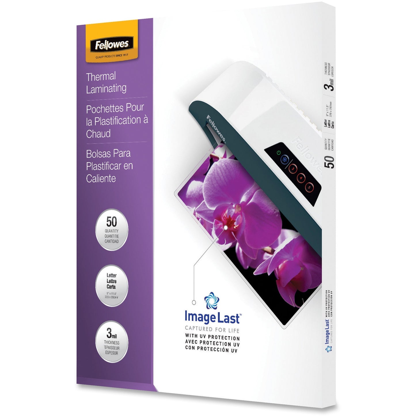 Fellowes Thermal Laminating Pouches - ImageLast&trade;, Jam Free, Letter, 3 mil, 50 pack