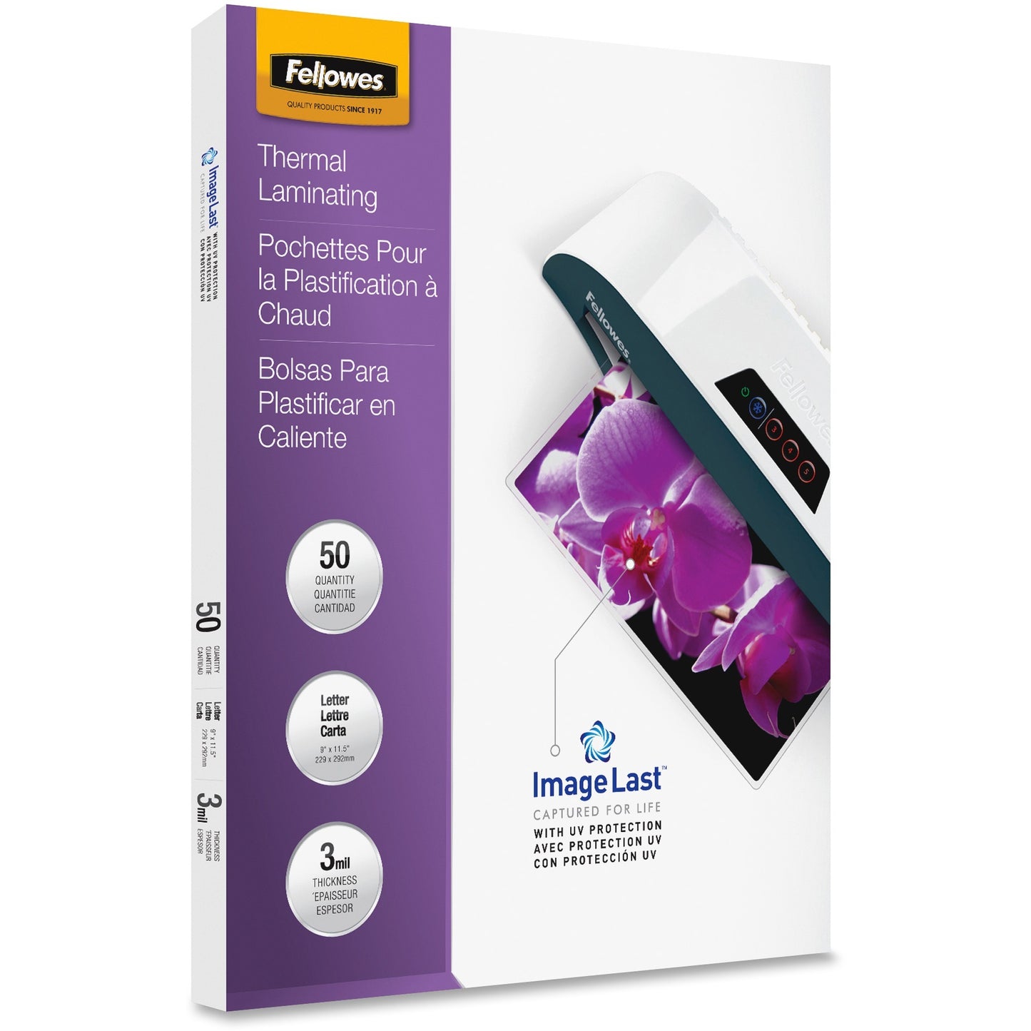 Fellowes Thermal Laminating Pouches - ImageLast&trade;, Jam Free, Letter, 3 mil, 50 pack