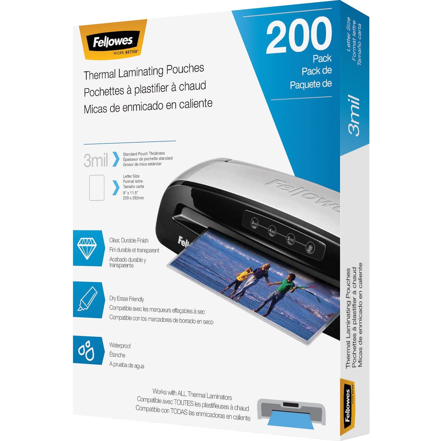 Fellowes Thermal Laminating Pouches - Letter, 3 mil, 200 pack