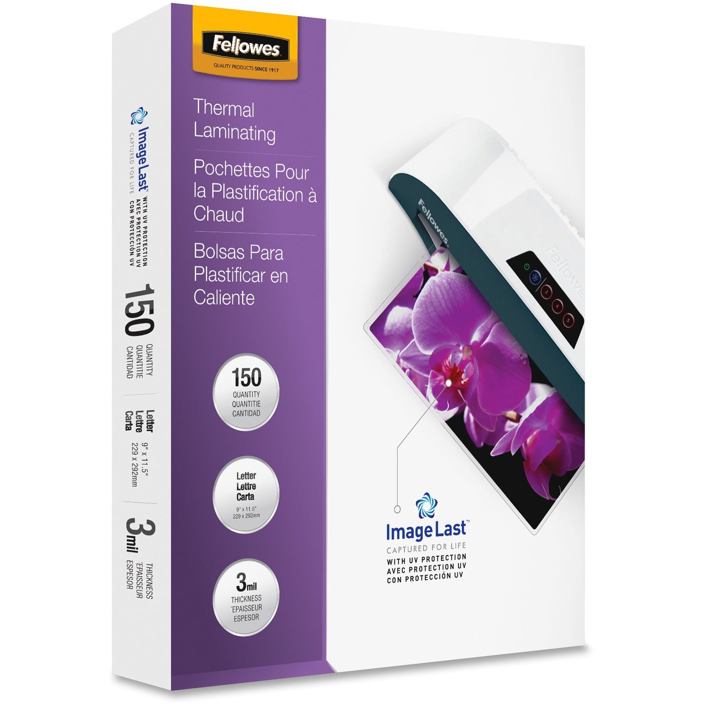 Fellowes Thermal Laminating Pouches - ImageLast&trade;, Jam Free, Letter, 3mil, 150 pack