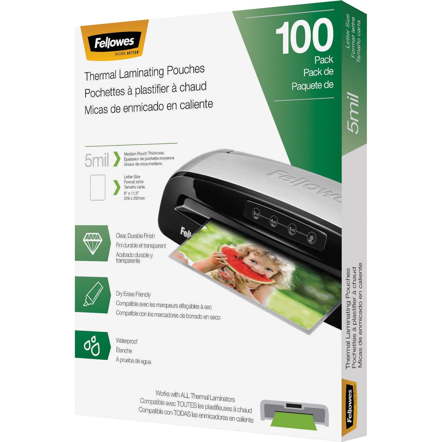 Fellowes Thermal Laminating Pouches - Letter, 5 mil, 100 pack