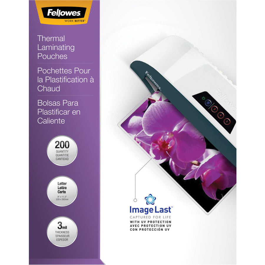 Fellowes Thermal Laminating Pouches - ImageLast&trade;, Jam Free, Letter, 3mil, 200 pack