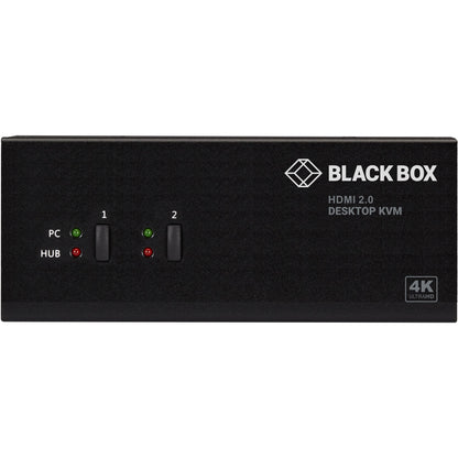 Black Box KVM Switch - 2-Port, Dual-Monitor, HDMI 2.0, 4K 60Hz, USB 3.0 Hub, Audio