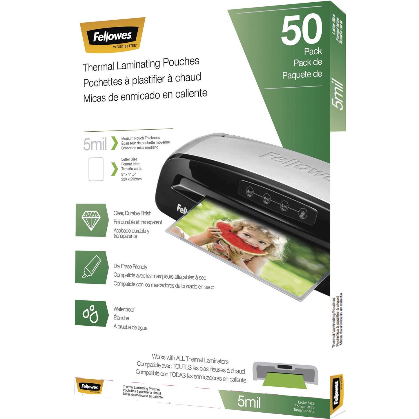 Fellowes Thermal Laminating Pouches - Letter, 5mil, 50 pack