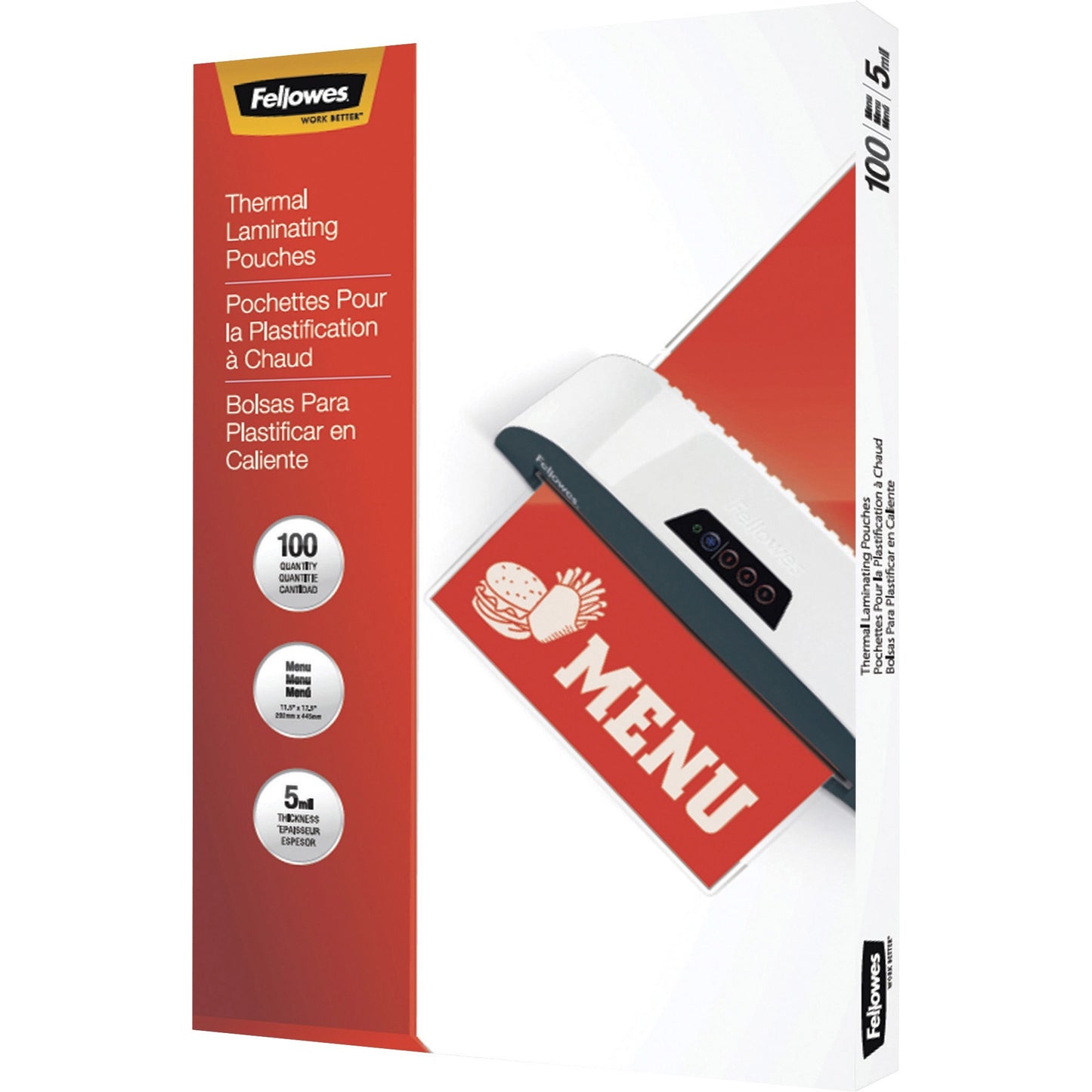 Fellowes Thermal Laminating Pouches - Menu, 5mil, 100 pack