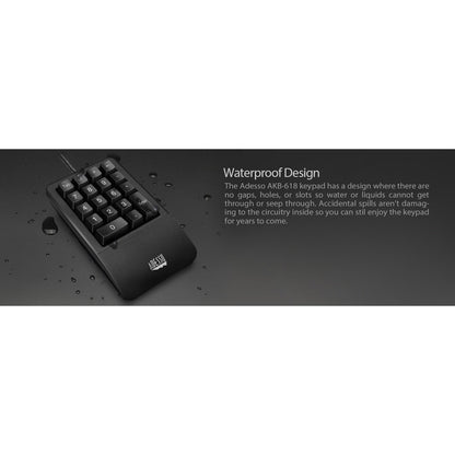 Adesso Antimicrobial Waterproof Numeric Keypad with Wrist Rest Support