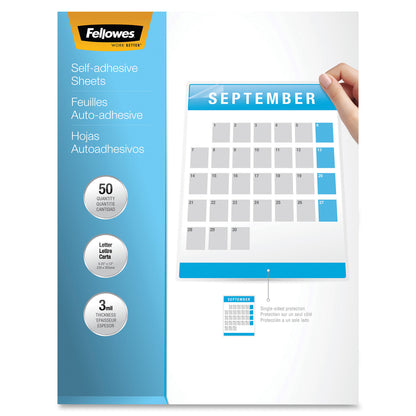 Fellowes Self Adhesive Laminating Sheets, Letter, 3mil, 50 pack