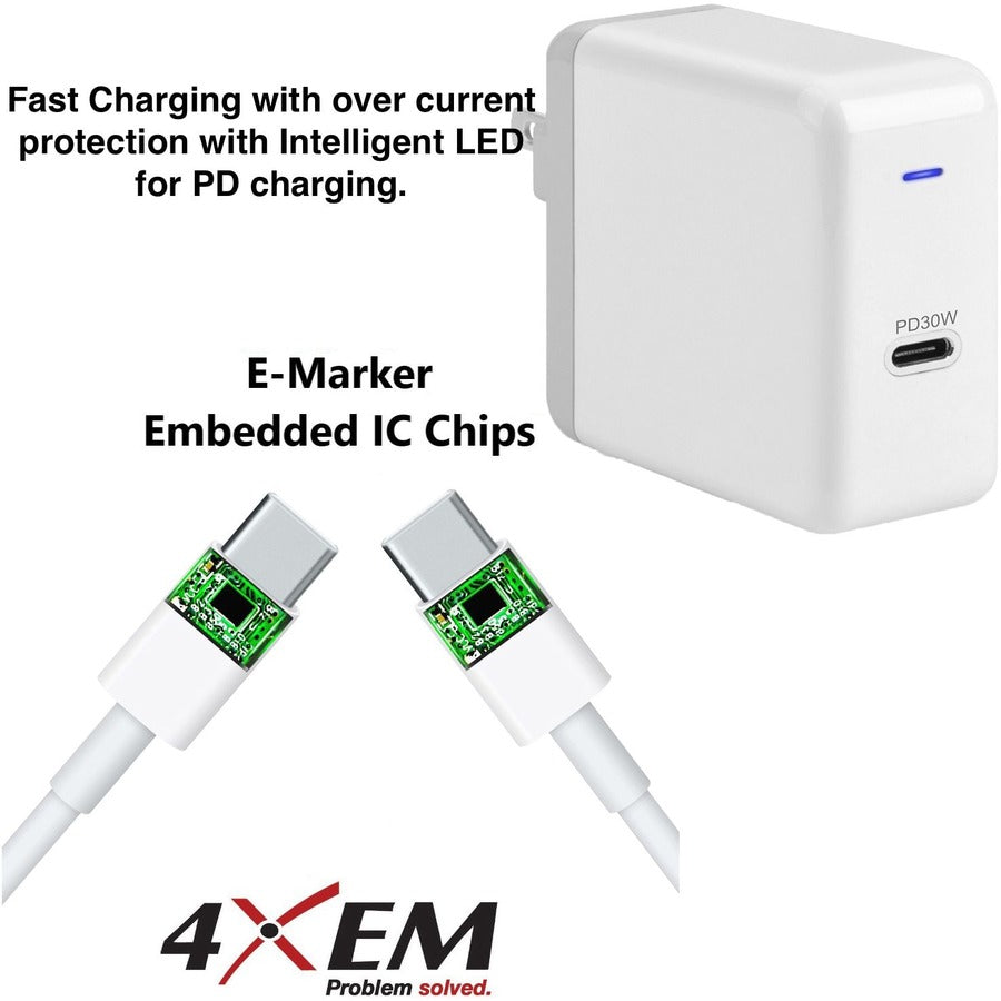 4XEM 4XEM USB-C 30W Wall Charger with included 3ft UCB-C Cable - Combo Kit