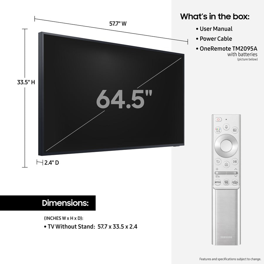 Samsung The Terrace LST7T QN65LST7TAF 64.5" Smart LED-LCD TV - 4K UHDTV - Titan Black