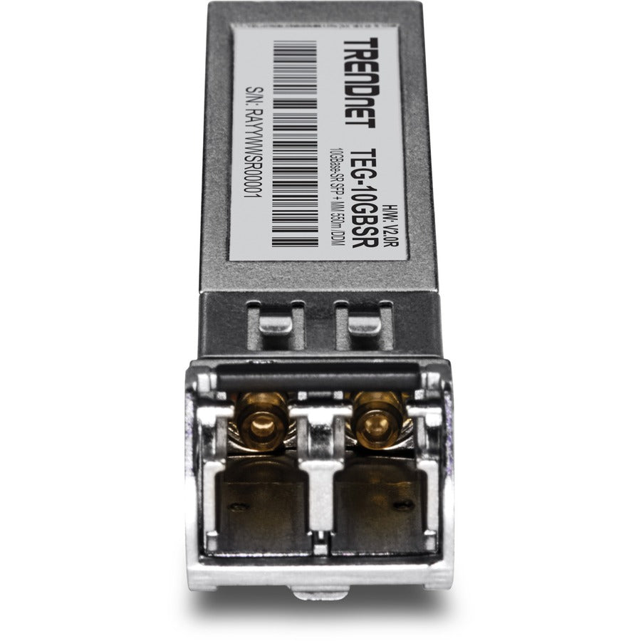 TRENDnet SFP to RJ45 10GBASE-SR SFP+ Multi Mode LC Module; TEG-10GBSR; Up to 550 m (1;804 Ft.); Hot Pluggable SFP+ Transceiver; 850nm Wavelength; Duplex LC Connector; DDM Support; Lifetime Protection