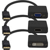 3PK DisplayPort 1.2 Male to DVI, HDMI, VGA Female Black Adapters Which Comes in a Bundle For Resolution Up to 1920x1200 (WUXGA)