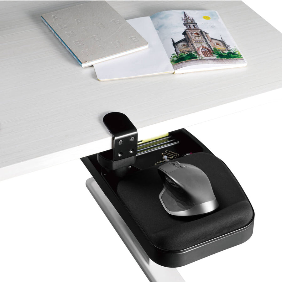 Tripp Lite Under-Desk Clamp Storage Tray w/ Built-In Mouse Pad & Wrist Rest