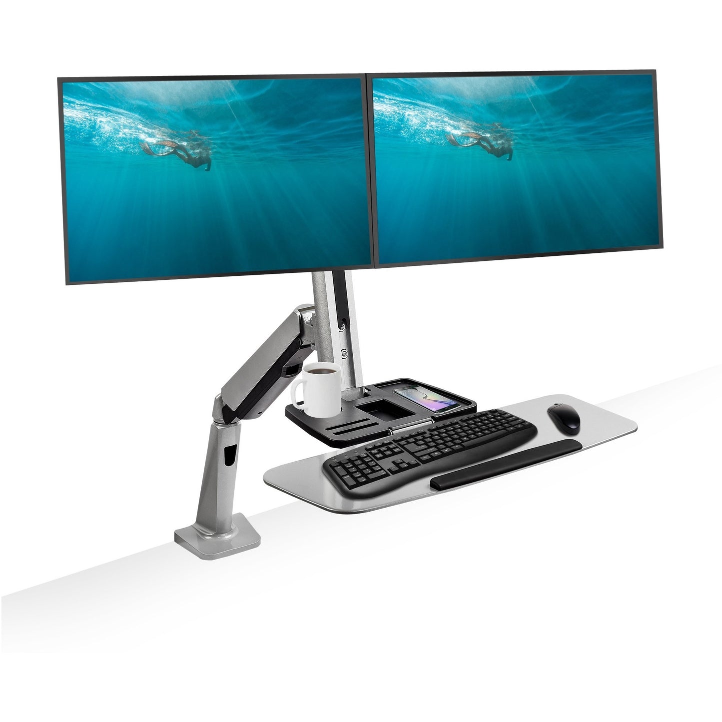 Ergonomic Standing Desk Converter With Height Adjustable Keyboard & Counterbalance Monitor Mount