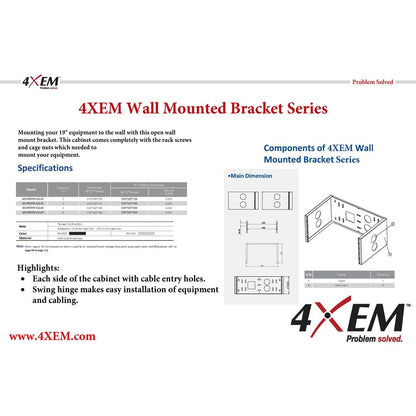 4XEM 2U Wall Mount for Rackmount Equipment, Network Equipment - Black