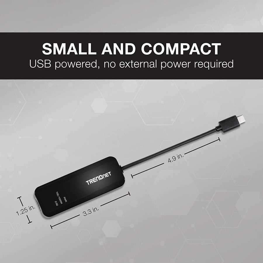 TRENDnet USB-C 3.1 To 2.5GBase-T Ethernet Adapter, IEEE 802.3bz 2.5GBASE-T Compliant, Supports Up to 2.5Gbps connection Speeds, Supports 802.1p (CoS) And 802.1Q (VLAN), Black, TUC-ET2G