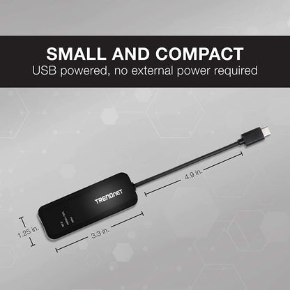 TRENDnet USB-C 3.1 To 2.5GBase-T Ethernet Adapter, IEEE 802.3bz 2.5GBASE-T Compliant, Supports Up to 2.5Gbps connection Speeds, Supports 802.1p (CoS) And 802.1Q (VLAN), Black, TUC-ET2G