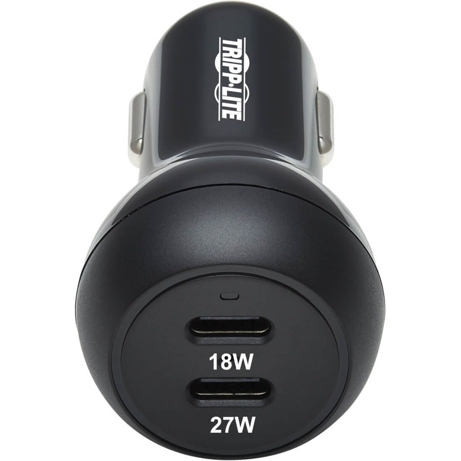 Tripp Lite USB Car Charger Dual-Port 45W Charging USB C 27W & 18W Black