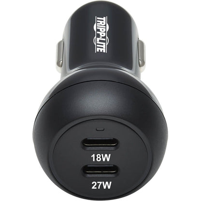 Tripp Lite USB Car Charger Dual-Port 45W Charging USB C 27W & 18W Black