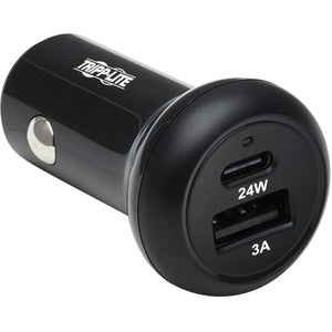 Tripp Lite USB Car Charger Dual-Port 24W Charging USB C USB-A QC 3.0 Black