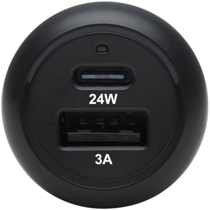 Tripp Lite USB Car Charger Dual-Port 24W Charging USB C USB-A QC 3.0 Black