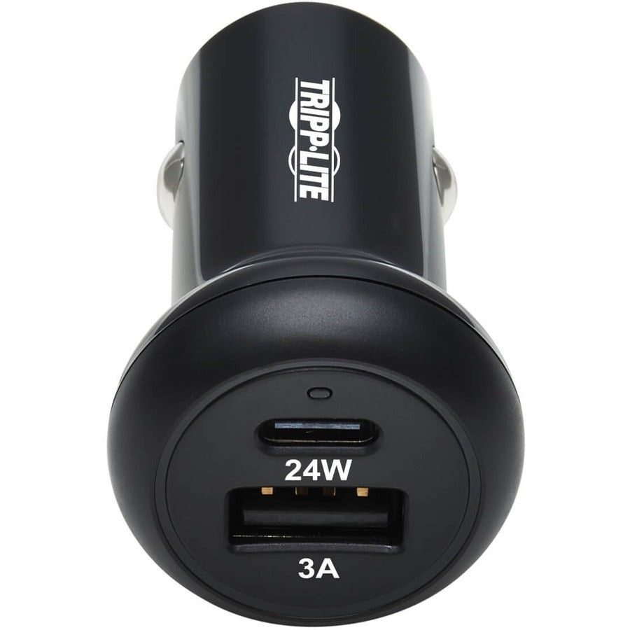 Tripp Lite USB Car Charger Dual-Port 24W Charging USB C USB-A QC 3.0 Black