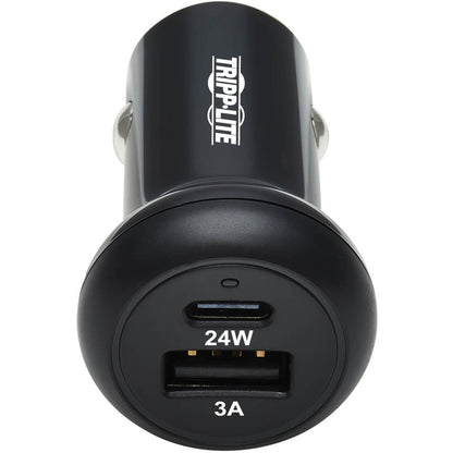 Tripp Lite USB Car Charger Dual-Port 24W Charging USB C USB-A QC 3.0 Black