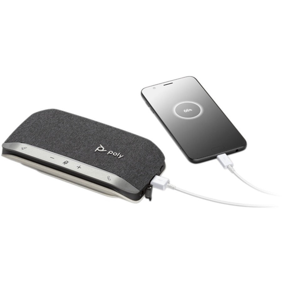 Poly Sync 20 Portable Speakerphone for Microsoft Teams, USB-C, Bluetooth for Smartphone, Microphone, Battery Black, Silver