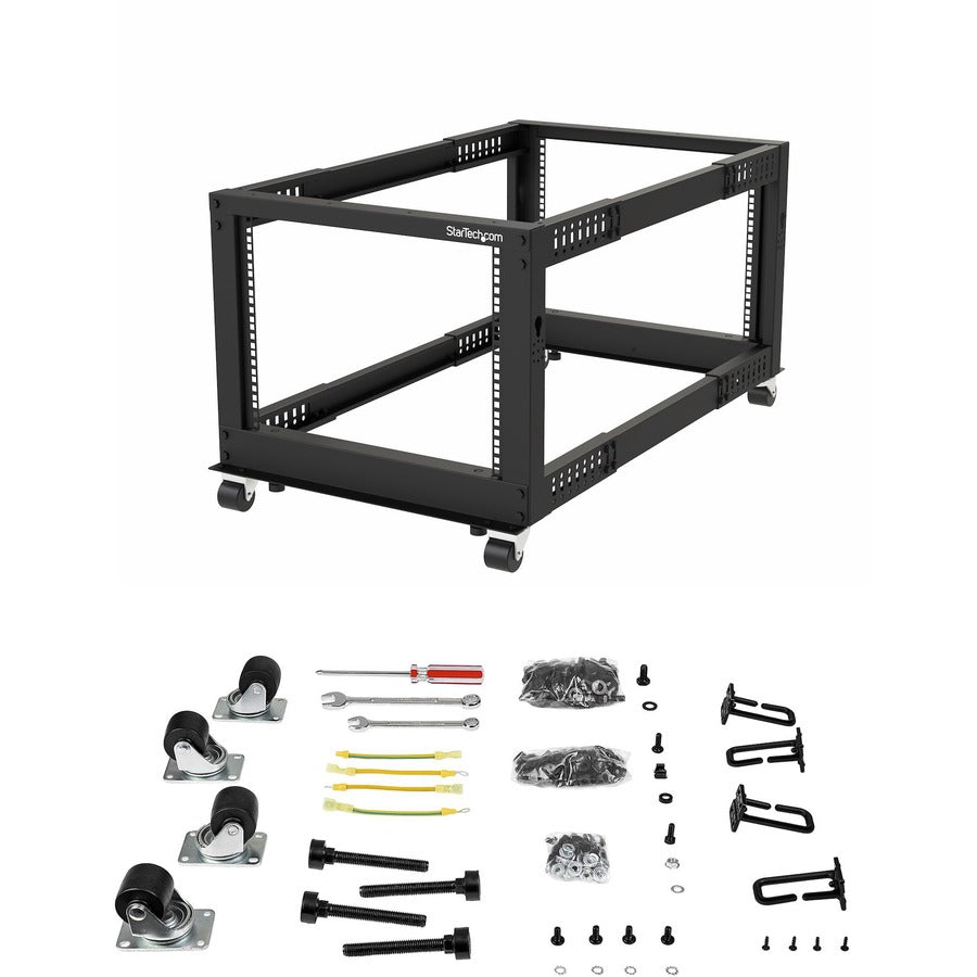 StarTech.com 12U Adjustable Depth Open Frame 4 Post Server Rack w/ Casters / Levelers and Cable Management Hooks