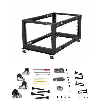 StarTech.com 12U Adjustable Depth Open Frame 4 Post Server Rack w/ Casters / Levelers and Cable Management Hooks