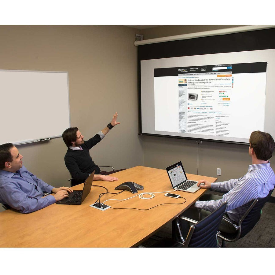 Star Tech.com Conference Table Connectivity Box - HDMI / VGA / Mini DisplayPort to HDMI Output with Fast Charge USB Port