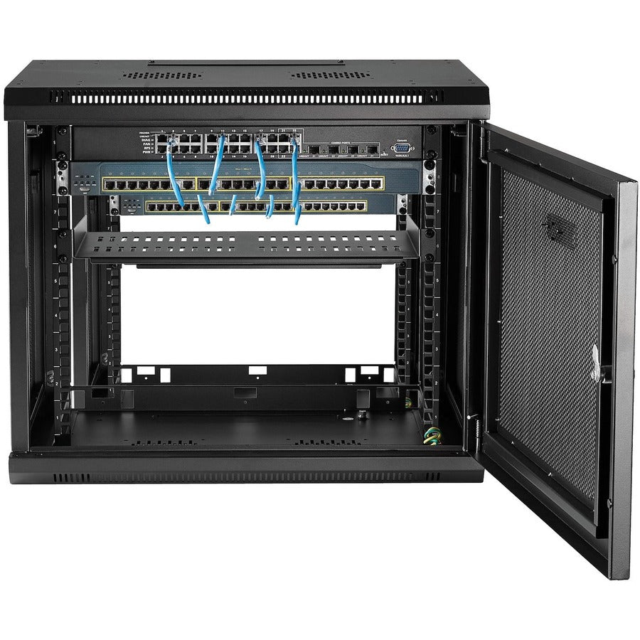 StarTech.com 2 Post 9U 19" Wall Mount Network Cabinet Adjustable 6-15"- Locking Vented IT Equipment/Switch Rack Enclosure /Shelf/Hook&Loop