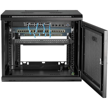 StarTech.com 2 Post 9U 19" Wall Mount Network Cabinet Adjustable 6-15"- Locking Vented IT Equipment/Switch Rack Enclosure /Shelf/Hook&Loop