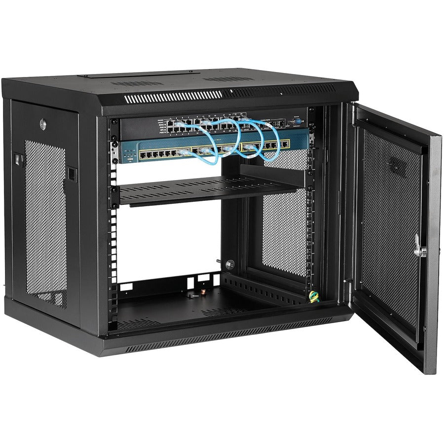 StarTech.com 2 Post 9U 19" Wall Mount Network Cabinet Adjustable 6-15"- Locking Vented IT Equipment/Switch Rack Enclosure /Shelf/Hook&Loop