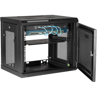 StarTech.com 2 Post 9U 19" Wall Mount Network Cabinet Adjustable 6-15"- Locking Vented IT Equipment/Switch Rack Enclosure /Shelf/Hook&Loop