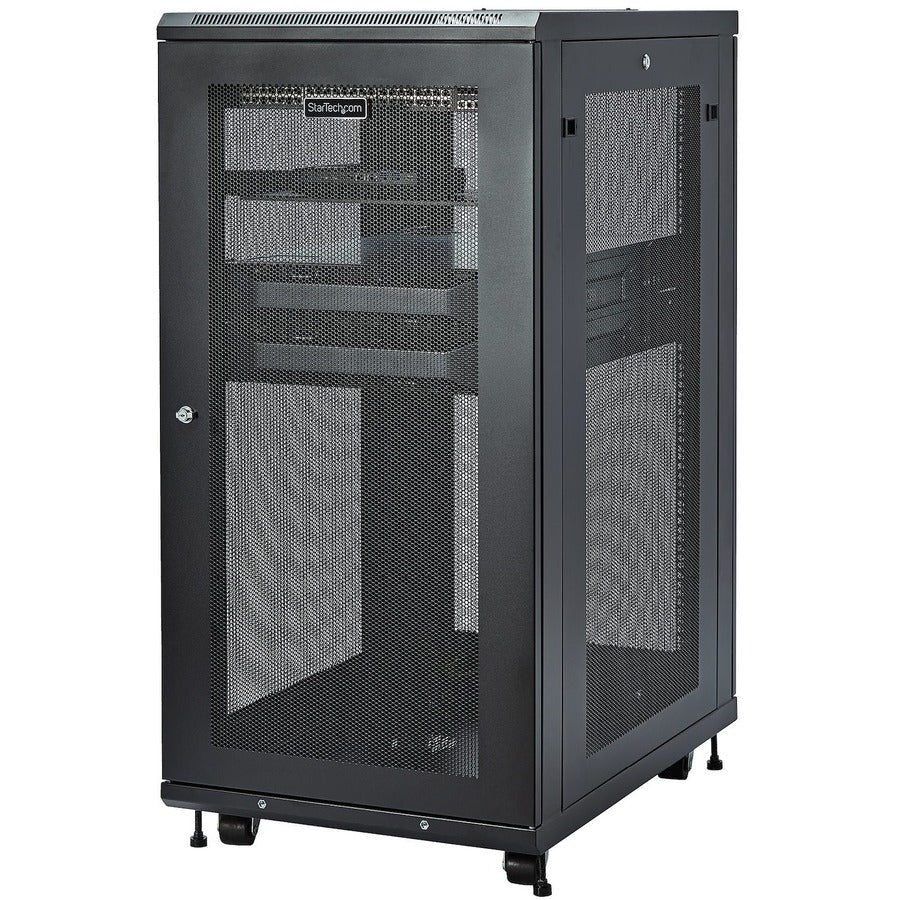 StarTech.com 24U 19" Server Rack Cabinet - 4 Post Adjustable Depth 2-30" Mobile Locking Vented IT/Data Network Enclosure w/Casters & Shelf