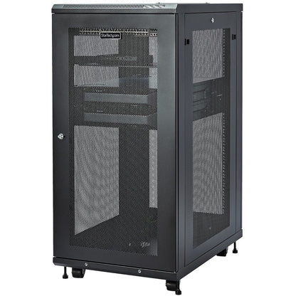 StarTech.com 24U 19" Server Rack Cabinet - 4 Post Adjustable Depth 2-30" Mobile Locking Vented IT/Data Network Enclosure w/Casters & Shelf