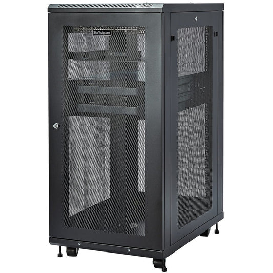 StarTech.com 24U 19" Server Rack Cabinet - 4 Post Adjustable Depth 2-30" Mobile Locking Vented IT/Data Network Enclosure w/Casters & Shelf