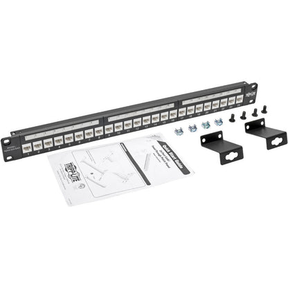Tripp Lite 24-Port Cat6a Feedthrough Patch Panel w/ Down-Angled Ports 1URM