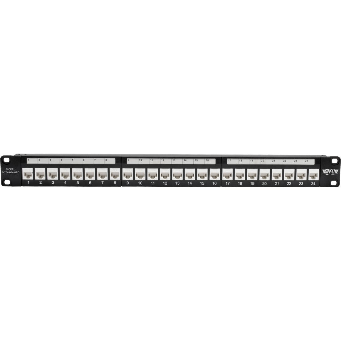 Tripp Lite 24-Port Cat6a Feedthrough Patch Panel w/ Down-Angled Ports 1URM