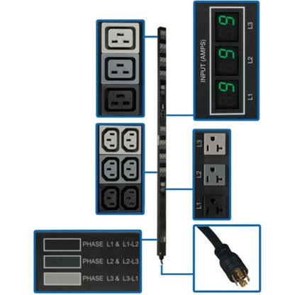 Tripp Lite PDU 3-Phase Metered 208/120V 5.7 Kw 36 C13; 6 C19; 6 5-15/20R 0U