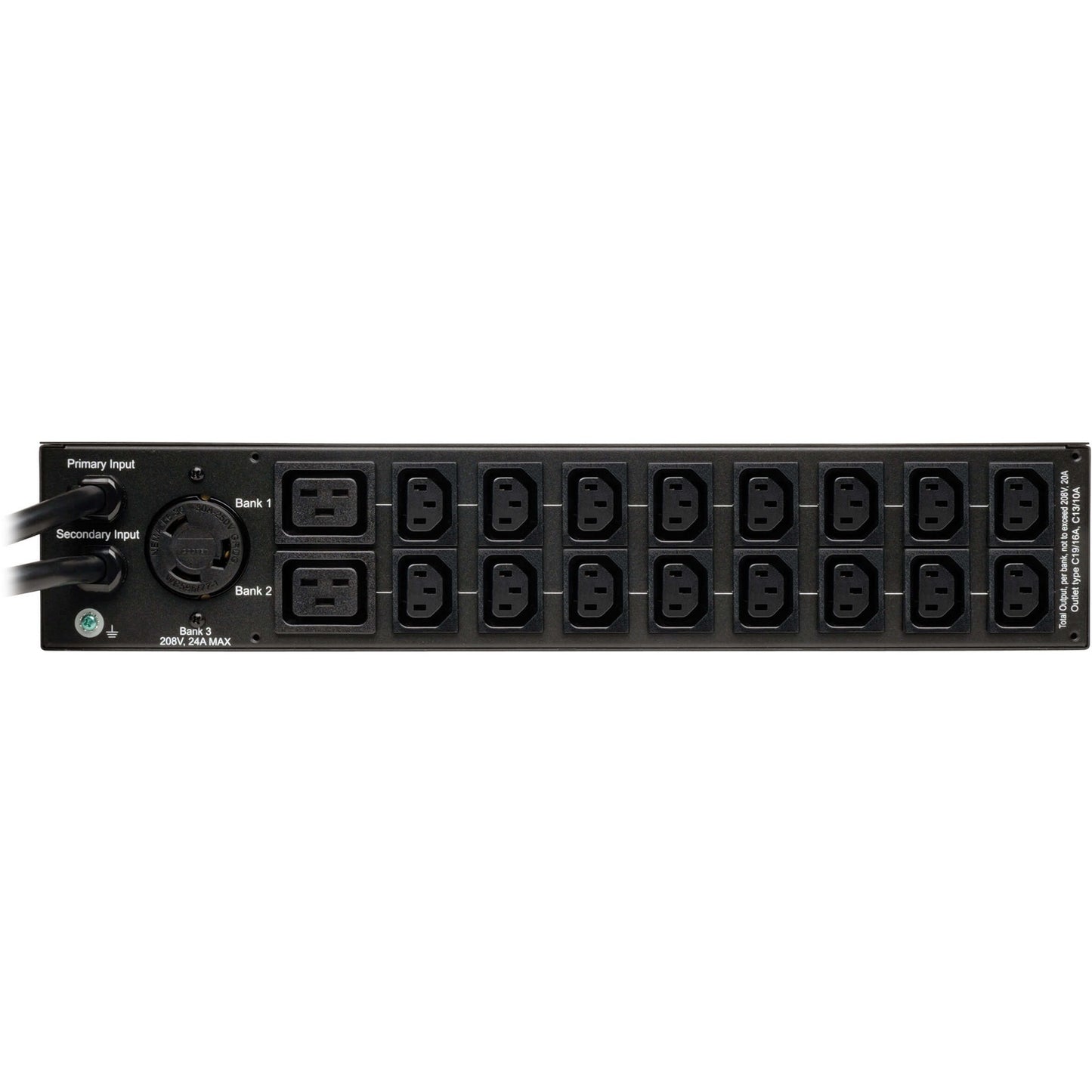 Tripp Lite PDU Metered ATS 208/240V 30A 16 C13; 2 C19; 1 L6-30R 2U RM TAA