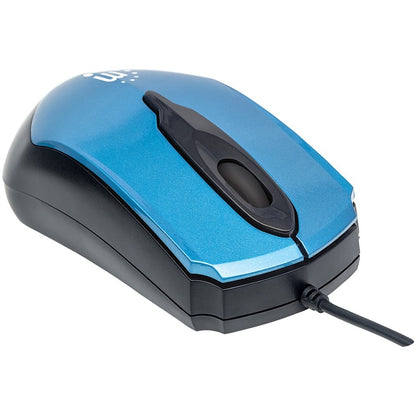 Manhattan Edge USB Wired Mouse, Blue, 1000dpi, USB-A, Optical, Compact, Three Button with Scroll Wheel, Low friction base, Three Year Warranty, Blister