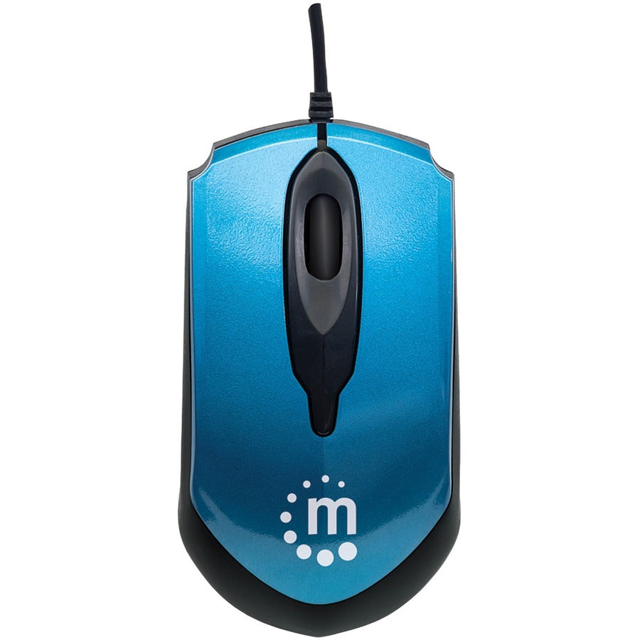 Manhattan Edge USB Wired Mouse, Blue, 1000dpi, USB-A, Optical, Compact, Three Button with Scroll Wheel, Low friction base, Three Year Warranty, Blister