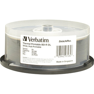 Verbatim BD-R DL 50GB 6X DataLifePlus White Thermal Printable, Hub Printable - 25pk Spindle