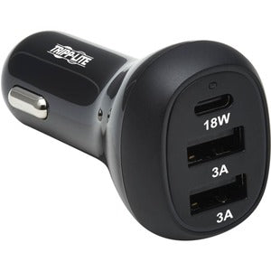 Tripp Lite USB Car Charger 3-Port 36W Max Charging USB C, 2 USB-A Black