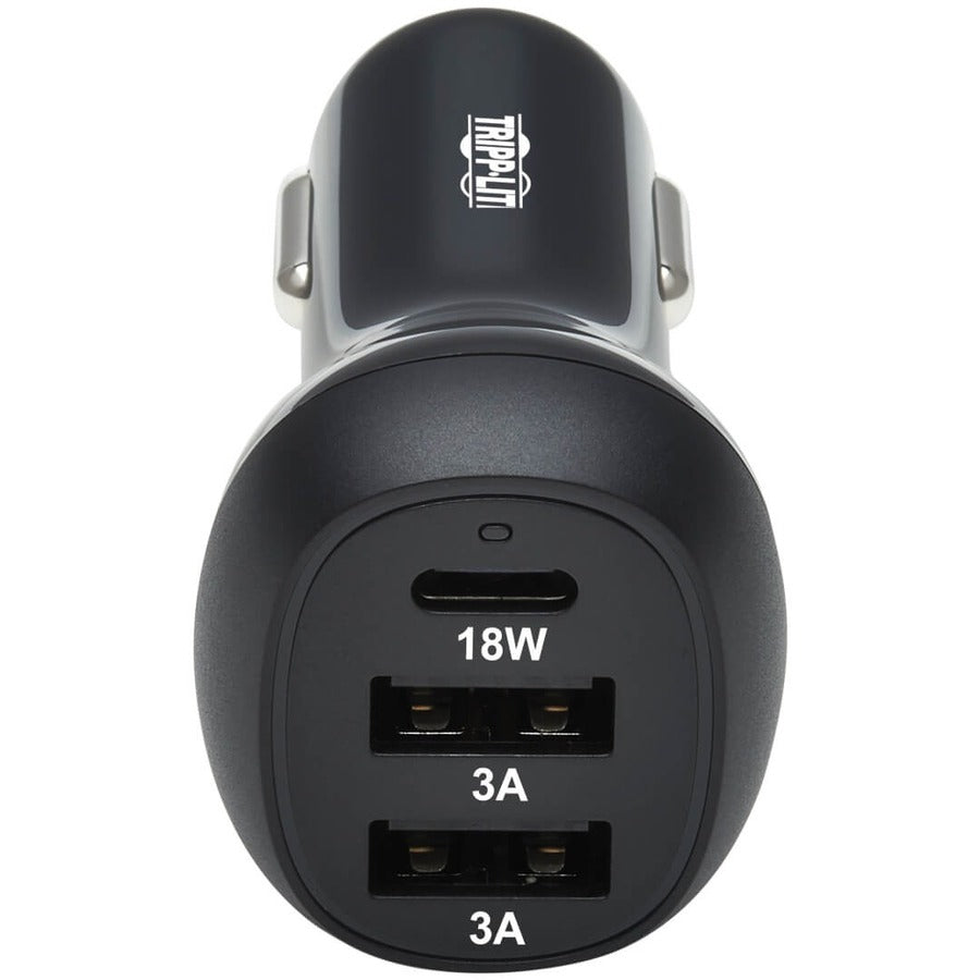 Tripp Lite USB Car Charger 3-Port 36W Max Charging USB C, 2 USB-A Black