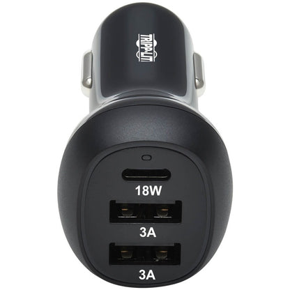 Tripp Lite USB Car Charger 3-Port 36W Max Charging USB C, 2 USB-A Black
