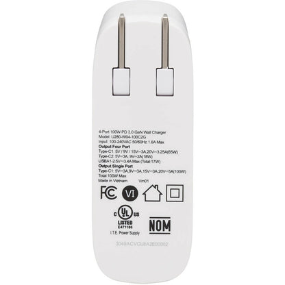 Tripp Lite USB C Wall Charger 4Port Compact Gan Technology 100W PD3.0 White
