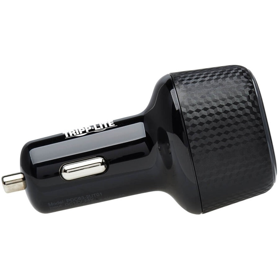 Tripp Lite USB Car Charger Dual-Port 63W Max Charging USB C USB-A Black