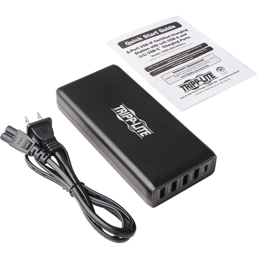 Tripp Lite USB Charging Station 5-Port 4 USB-A, 1 USB C, Auto Sensing 110W